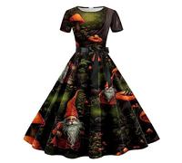 Generisch Vestido de mujer con cuello redondo y cintura desmontable para una comodidad informal con diseño estampado moderno, rojo, S