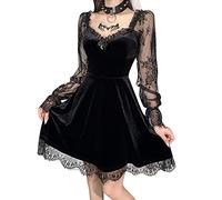 Generisch Vestido de mujer con mangas transparentes, vendaje de encaje punk para un estilo gótico único en color negro, Negro , L