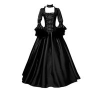 Generisch Vestido de mujer gótico de manga larga con capucha Vestidos largos medieval terciopelo maxi vestido histórico elegante mágico, Negro , S
