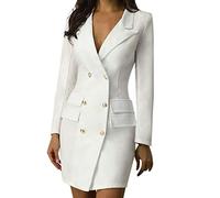 Generisch Vestido de mujer pechos botón frontal mujeres estilo ejército largo doble vestido de mujer, Blanco, L