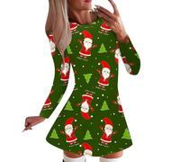 Generisch Vestido de Navidad informal con estampado festivo manga larga cuello redondo para mujer de moda para horas contemplativas celebraciones alegres en invierno, verde, XXL