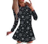 Generisch Vestido de Navidad informal con estampado festivo manga larga cuello redondo para mujer de moda para horas contemplativas celebraciones alegres en invierno, Negro , L