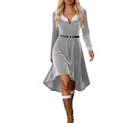 Generisch Vestido de Navidad para mujer, cuello de pelo, terciopelo, vestido de Navidad, vintage, elegante, vestido de baile, manga larga, cuello en V, vestido de cóctel, para fiestas de Navidad