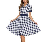 Generisch Vestido de Navidad para mujer, estilo vintage Audrey Hepburn, vestido de tartán británico con falda ancha, vestido de noche, vestido de noche, vestido de fiesta, vestido de fiesta, vestido