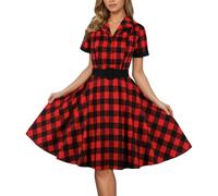 Generisch Vestido de Navidad para mujer, estilo vintage Audrey Hepburn, vestido de tartán británico con falda ancha, vestido de noche, vestido de noche, vestido de fiesta, vestido de fiesta, vestido