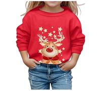 Generisch Vestido de Navidad para niña o niña, invierno, estampado navideño, cuello redondo, manga larga, informal, sudadera con capucha, rojo, 5-6 años