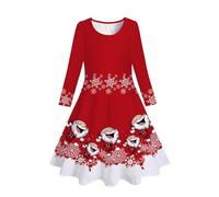 Generisch Vestido de Navidad para niñas con estampado de ciervos para ocasiones festivas, manga larga, vestido de princesa para bebés con motivo de árbol de Navidad, rojo, 8-9 años