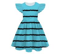 Generisch Vestido de niña con impresión digital 3D dulce personalidad princesa manga volar para vacaciones, fiestas, uso diario, azul celeste, 11-12 años