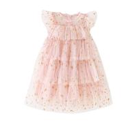 Generisch Vestido de niña con mangas de mariposa, decoración de estrellas, para ocasiones festivas y para uso diario, Rosa claro., 5-6 años