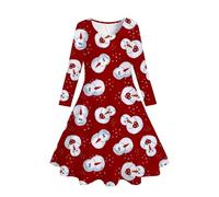 Generisch Vestido de niña con motivos navideños, manga larga, vestido de fiesta de princesa, vestido de fiesta con estampado de ciervos, para niños pequeños, Blanco, 6-7 años