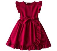 Generisch Vestido de niña de manga corta dulce volantes vestido de princesa cómodo vestido casual ropa para niños niñas, rojo, 4-5 años
