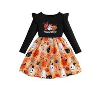 Generisch Vestido de niña de manga larga para Halloween, moda con pajarita y mangas aleteadas, vestido de fiesta para la temporada de otoño, Negro , 4-5 años