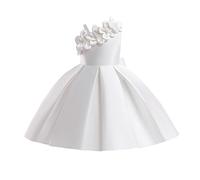Generisch Vestido de niña de un hombro de satén de tela de princesa vestido de piano traje de color sólido, Blanco, 4-5 años