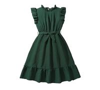 Generisch Vestido de niña manga vuelo corbata textura delgado temperamento cómodo vestido casual enagua niña, AG., 11-12 años