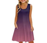 Generisch Vestido de niña sin mangas cómodo vestido casual estampado degradado ropa infantil con chaleco de bolsillo conjunto de niña, Vino, 6-7 años