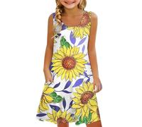 Generisch Vestido de niña sin mangas cómodo vestido casual estampado floral ropa infantil vestido chaleco con y top niña, amarillo, 6-7 años