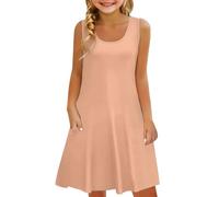 Generisch Vestido de niña sin mangas cómodo vestido casual monocolor estampado ropa infantil con chaleco de bolsillo vestido retro niña, Rosa., 12-13 años