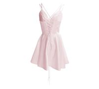 Generisch Vestido de noche corto para mujer, vestido de dama de honor, tirantes delgados, vestido de satén, vestido de regreso a casa, vestido de cóctel, elegante, plisado, vestido de graduación