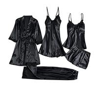 Generisch Vestido de noche de encaje encantador de seda para mujer, camisón inalámbrico estilo pijama, ropa interior sin límites, ropa de dormir elegante con diseño seductor, Negro , L