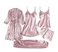 Generisch Vestido de noche de encaje encantador de seda para mujer, camisón inalámbrico estilo pijama, ropa interior sin límites, ropa de dormir elegante con diseño seductor, Rosa., S