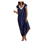 Generisch Vestido de noche largo de satén para mujer, camisón largo de satén, cuello en V, camiseta de manga corta, ropa interior, tallas grandes, negligee, ropa de dormir, ropa de dormir de seda,