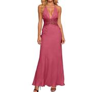 Generisch Vestido de noche largo rojo para mujer, largo y elegante, vestido de noche, tallas grandes, tirantes, curvo, sexy, vestido de cóctel, vestido de fiesta, vestido de graduación, para bodas y