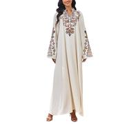 Generisch Vestido de noche musulmán para mujer, estilo Dubai, bata, bordado, estampado floral, vestido de verano islámico, turco, marroquí, para étnico, boda, noche, fiesta, Blanco, XL