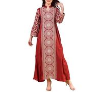 Generisch Vestido de noche musulmán para mujer, estilo Dubai, bata, bordado, estampado floral, vestido de verano islámico, turco, marroquí, para étnico, boda, noche, fiesta, rojo, XXL