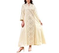 Generisch Vestido de noche musulmán para mujer, estilo Dubai, bata, bordado, estampado floral, vestido de verano islámico, turco, marroquí, para étnico, boda, noche, fiesta, beige, M