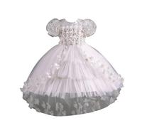 Generisch Vestido de novia para princesas pequeñas con tren de flores de encaje para ocasiones festivas, Blanco, 9-10 años