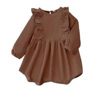 Generisch Vestido de pana otoñal para niña con falda plisada, dobladillo de concha, traje de juego informal para niños pequeños en estaciones cálidas, marrón, 2-3 años