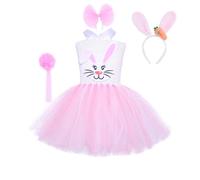 Generisch Vestido de Pascua para niña, disfraz de conejo, tutú con cinta para la cabeza, colas para vacaciones, celebraciones, Halloween, Rosa., 5-6 años