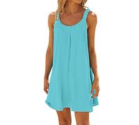 Generisch Vestido de playa para mujer, bikini, encubrimiento, vacaciones, vestido corto de verano, azul, M