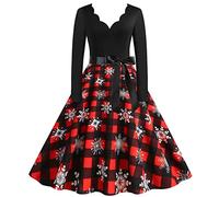 Generisch Vestido de playa para mujer, manga larga, cuello en V, Navidad, años 50, ama de casa, fiesta de graduación, fiesta, rojo, 3XL