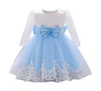 Generisch Vestido de princesa de encaje de manga larga con volantes para bebé, azul celeste, 12-18 meses