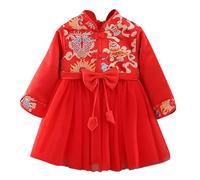 Generisch Vestido de princesa de hadas para niño con bordado de forro polar y cálido rendimiento, rojo, 6-12 meses