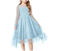 Generisch Vestido de princesa de manga larga para niñas de primavera, azul celeste, 5-6 años