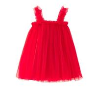 Generisch Vestido de princesa de tul sin mangas para niñas pequeñas para bailar fiestas de vacaciones, rojo, 5-6 años