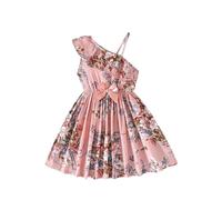 Generisch Vestido de princesa Elegante vestido de mujer con volantes florales y una correa para el hombro, ropa de verano, rojo, 6-7 años