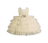 Generisch Vestido de princesa hinchado para niñas, vestido de fiesta de cumpleaños, vacaciones, vestido de fiesta, beige, 4-5 años