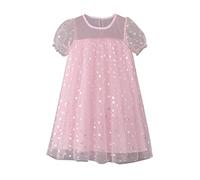Generisch Vestido de princesa para niña con volantes, estrella, luna, lentejuelas, vestido de fiesta de baile, volantes, ropa negra para niñas, Rosa., 8-9 años