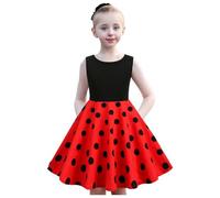 Generisch Vestido de princesa para niñas con cuello redondo sin mangas, diseño de lunares, falda escocesa, rojo, 9-10 años