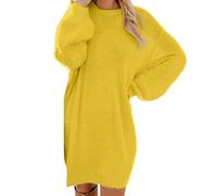 Generisch Vestido de punto de invierno para mujer, suéter largo con bolsillo, mini vestido suave y cálido, amarillo, XXL