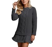 Generisch Vestido de punto informal, liso, túnica con dobladillo de falda, cómodo, suave, elástico, para uso diario, Negro , L