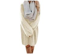 Generisch Vestido de suéter de mujer de moda con cuello redondo mangas tejido de punto sólido para una elegancia elegante, beige, S