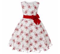 Generisch Vestido de tul negro para niños, falda de princesa bordada, encaje, vestido de fiesta de Navidad, vestido de dama de honor, largo, rojo, 7-8 años