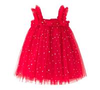 Generisch Vestido de tul sin mangas con diseño de estrellas y luna para niñas pequeñas como disfraz de princesa para fiesta de baile, fiesta de vacaciones u ocasiones especiales (rojo, 3-4 años)