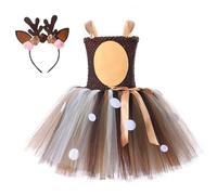 Generisch Vestido de tutú de reno para niña, con falda de purpurina, para fiestas de vacaciones, para jugar, para fiestas, café, 3-4 años