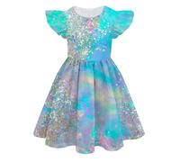 Generisch Vestido de verano casual colorido de seda de leche para niñas con mangas con volantes para niña niña negra 140, H, 4-5 años