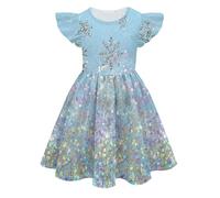 Generisch Vestido de verano casual colorido de seda de leche para niñas con mangas con volantes para niña niña negra 140, G, 5-6 años